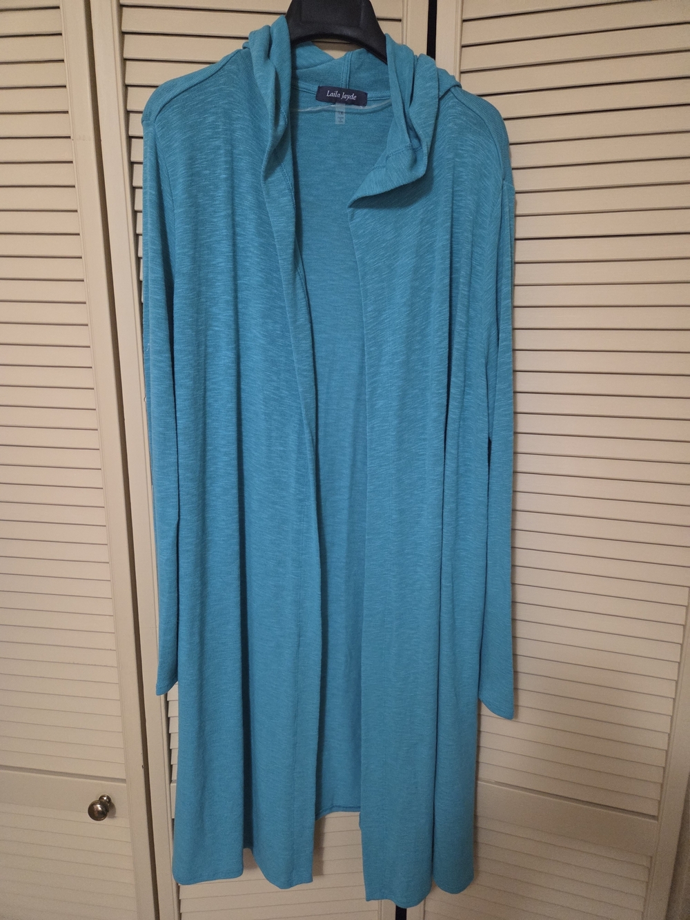 Teal Hooded Long Open Front Sweater, 1X, Laila Jayde